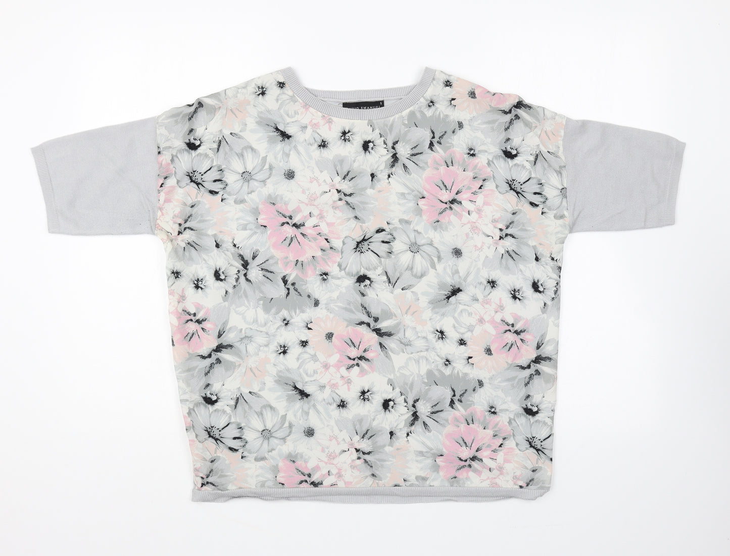 David Emanuel Womens Grey Round Neck Floral Polyester Pullover Jumper Size S