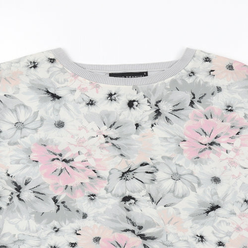 David Emanuel Womens Grey Round Neck Floral Polyester Pullover Jumper Size S