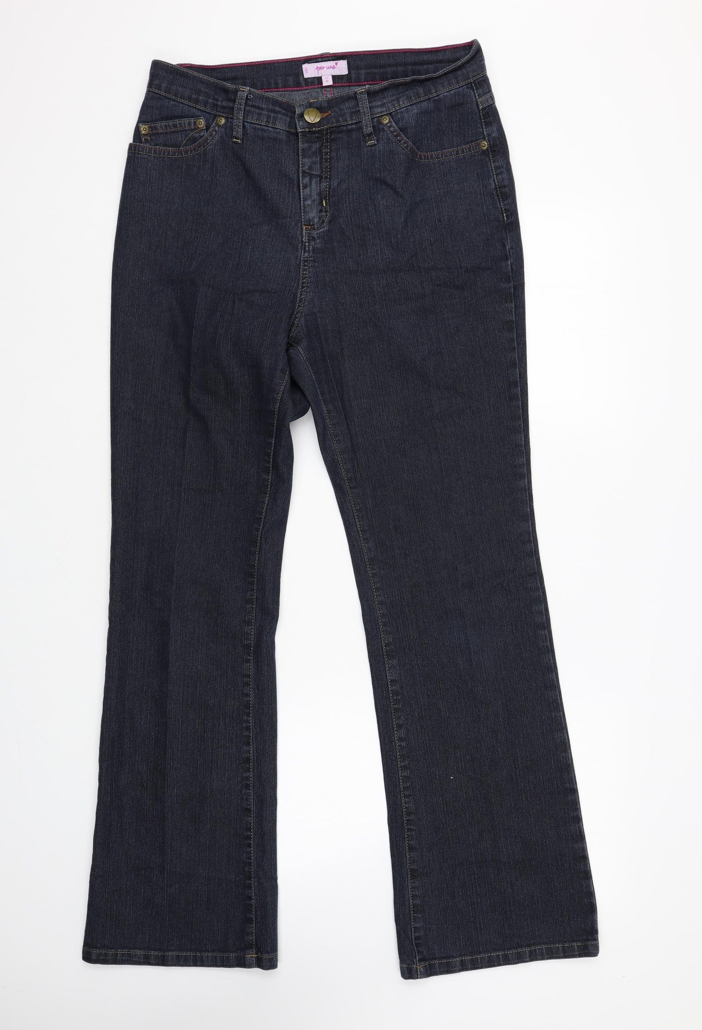 Per Una Womens Blue Cotton Bootcut Jeans Size 12 L30 in Regular Zip