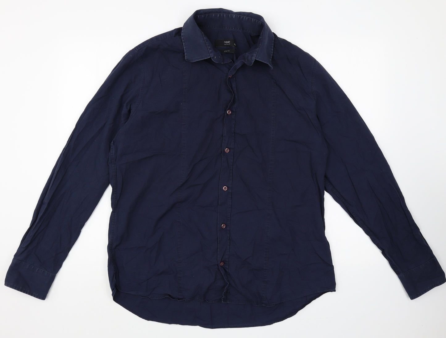 NEXT Mens Blue Cotton Dress Shirt Size XL Round Neck Button