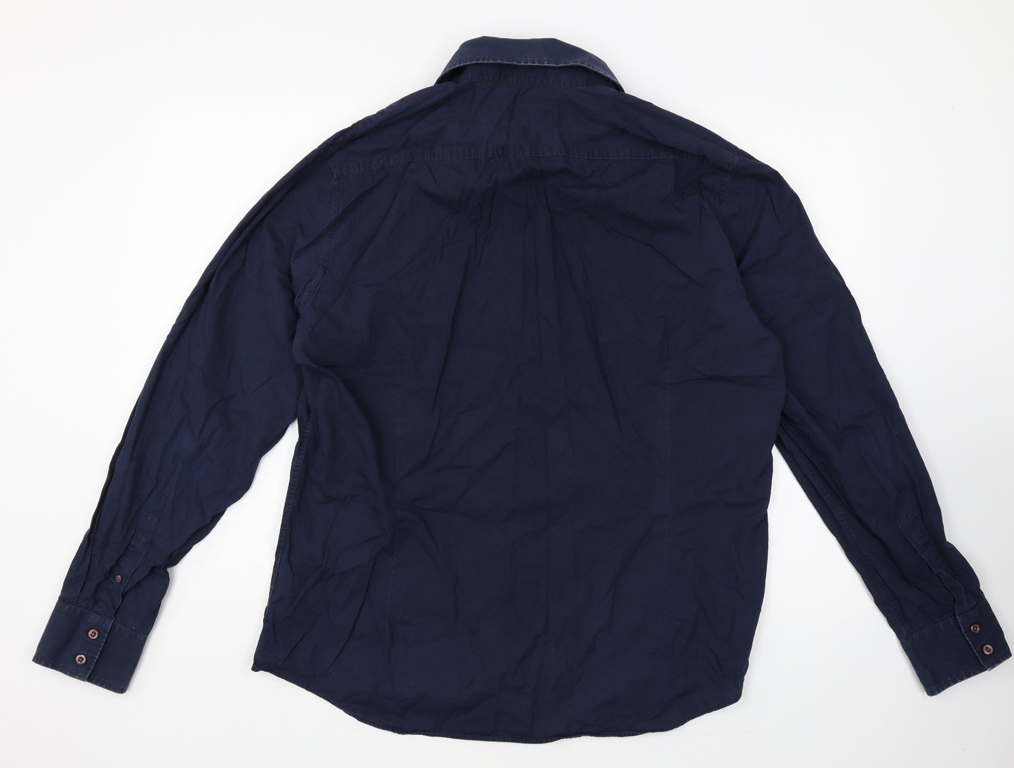 NEXT Mens Blue Cotton Dress Shirt Size XL Round Neck Button