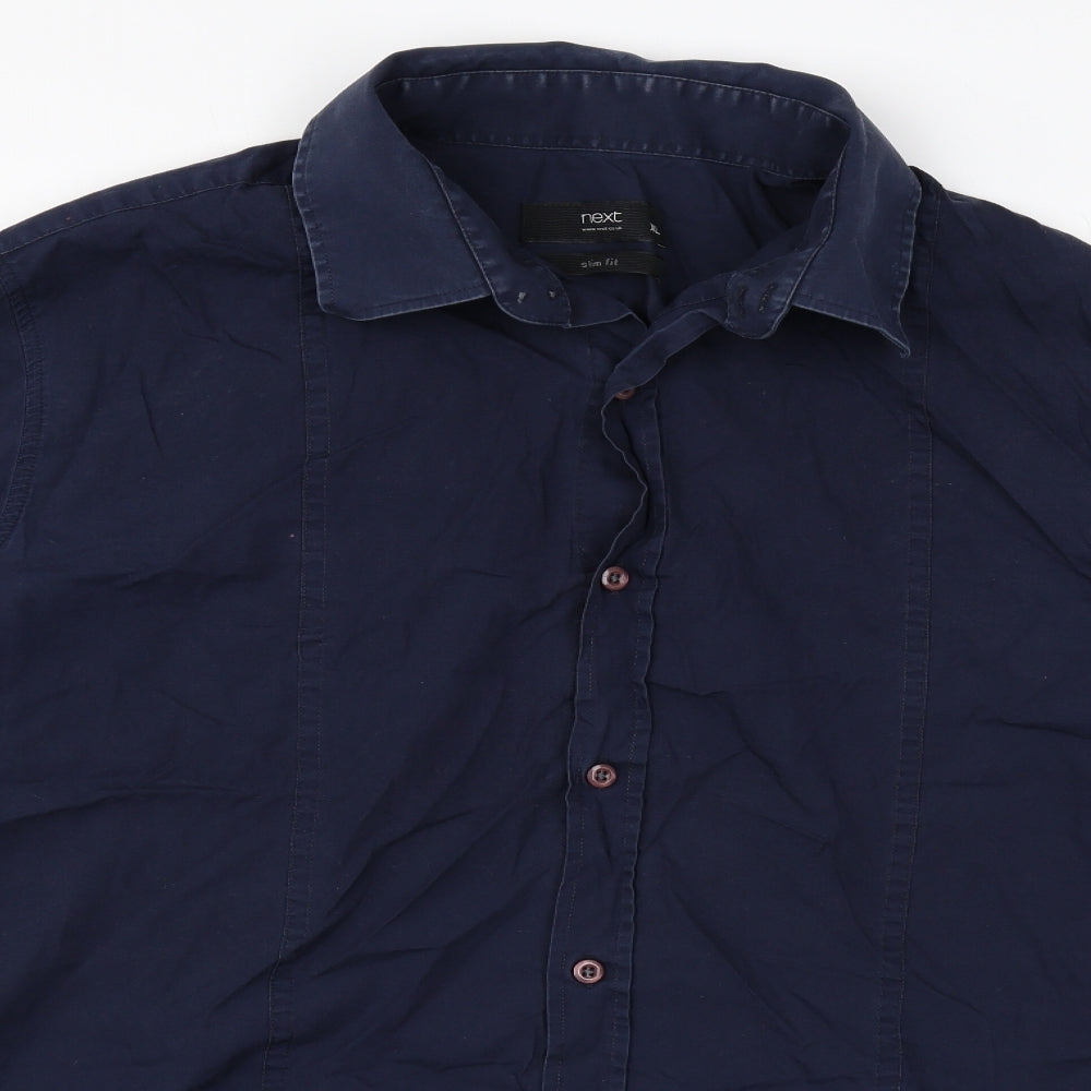NEXT Mens Blue Cotton Dress Shirt Size XL Round Neck Button