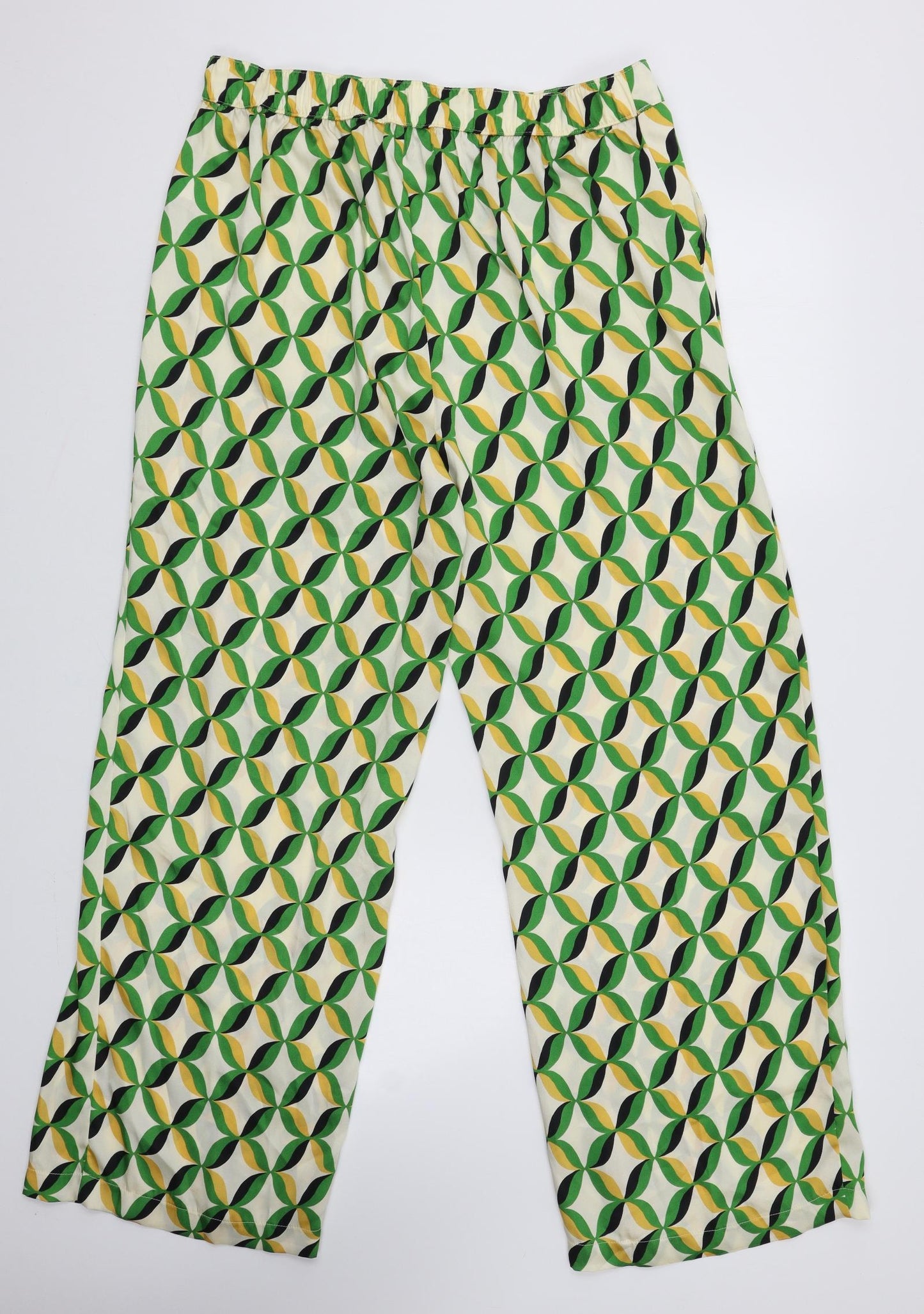 F&F Womens Green Geometric Polyester Trousers Size 14 L30 in Regular