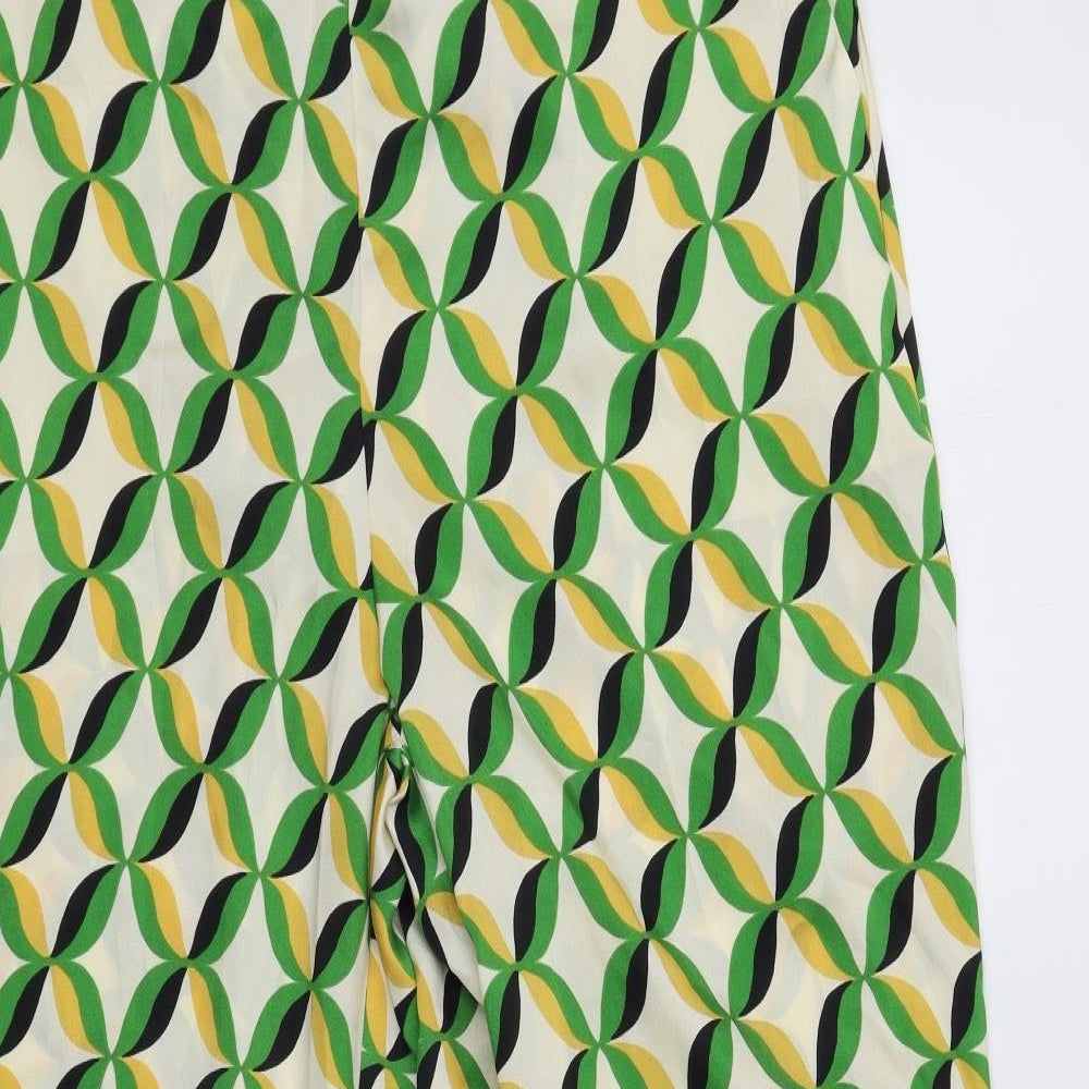 F&F Womens Green Geometric Polyester Trousers Size 14 L30 in Regular