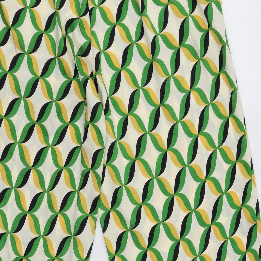 F&F Womens Green Geometric Polyester Trousers Size 14 L30 in Regular