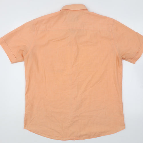 Atlantic Bay Mens Orange Cotton Button-Up Size L Collared Button