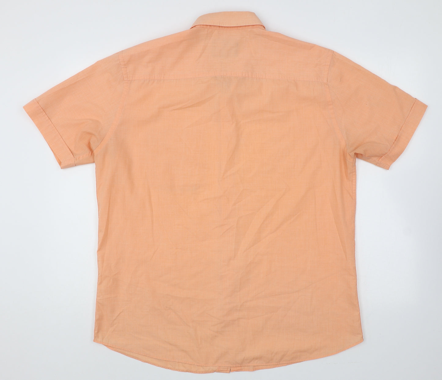 Atlantic Bay Mens Orange Cotton Button-Up Size L Collared Button