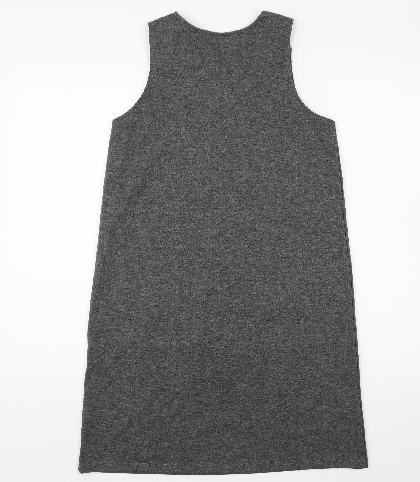 Pep & Co Girls Grey Polyester Pinafore/Dungaree Dress Size 12-13 Years Round Neck Button - School