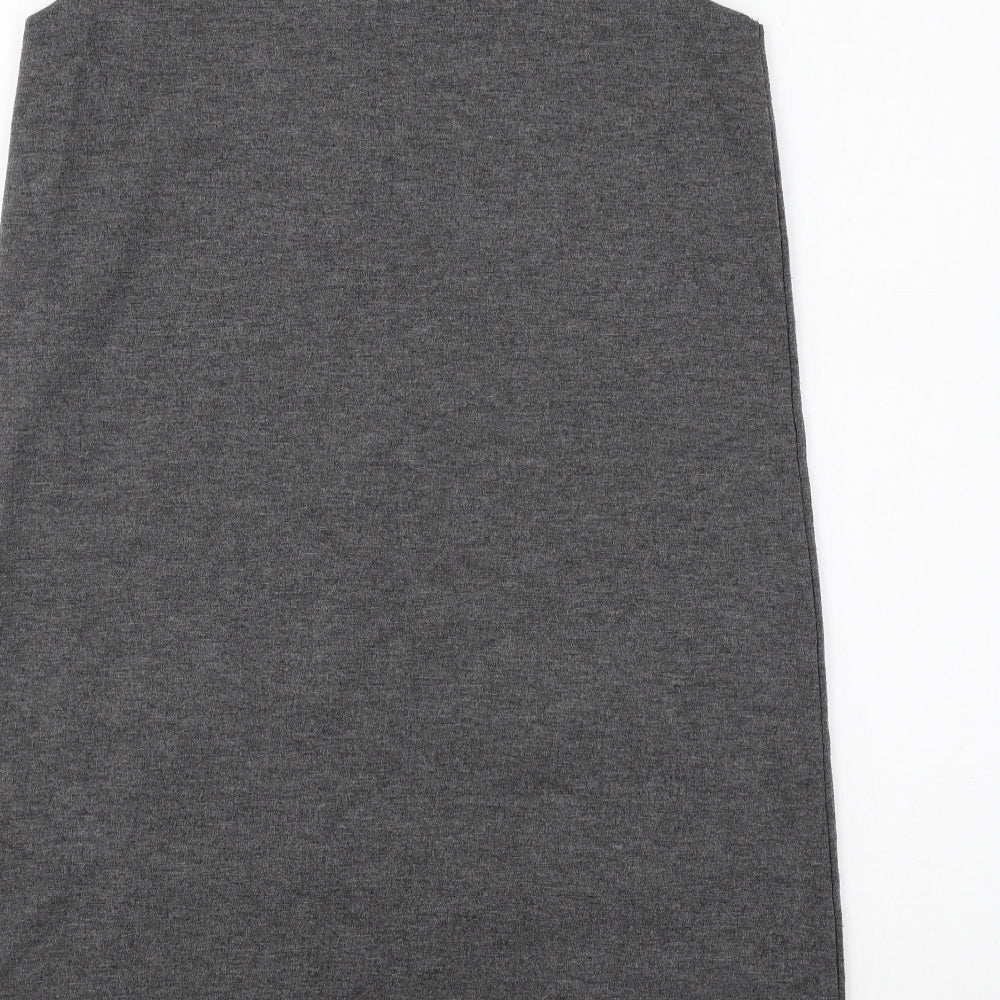 Pep & Co Girls Grey Polyester Pinafore/Dungaree Dress Size 12-13 Years Round Neck Button - School