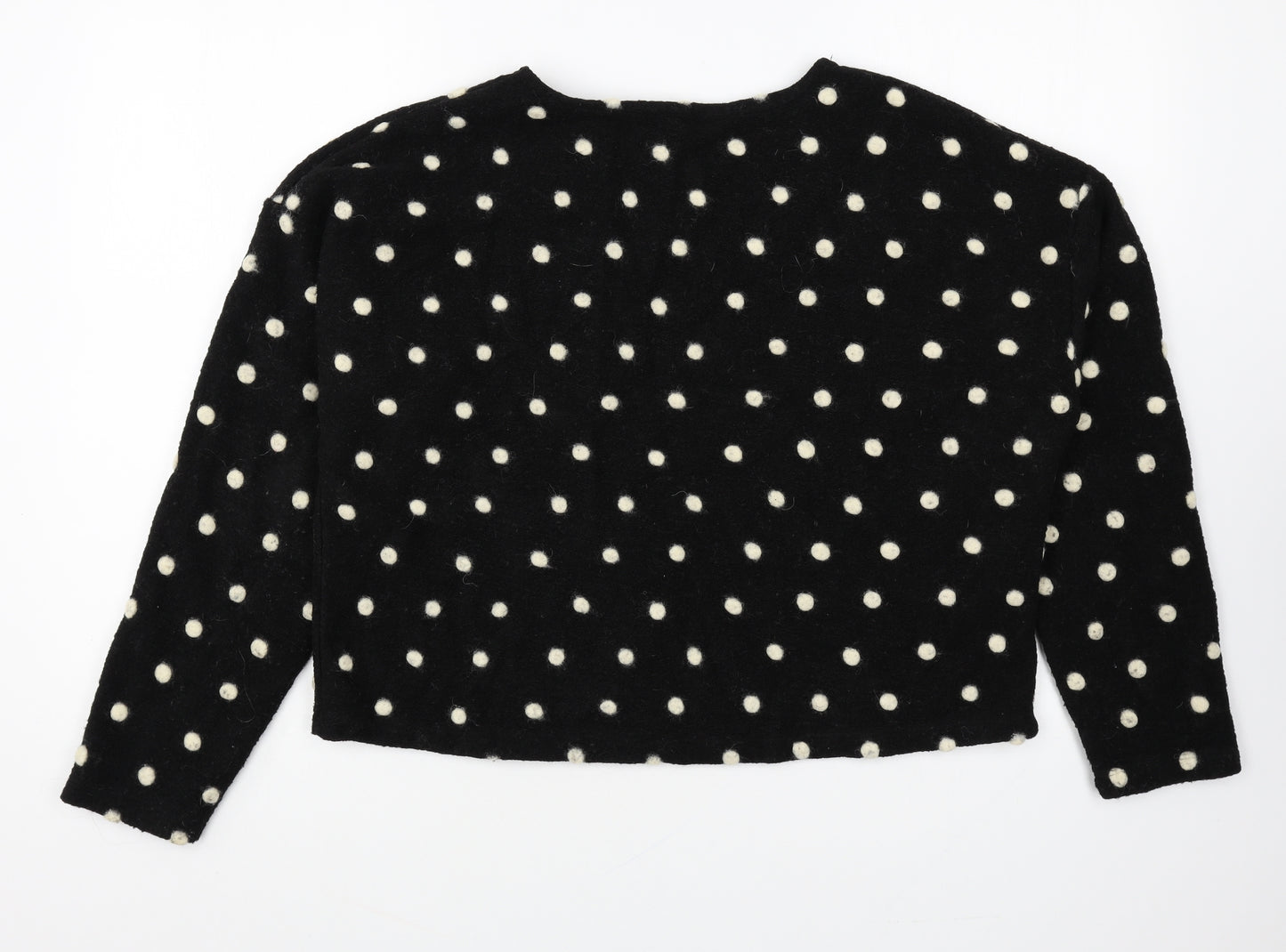 New Look Womens Black Scoop Neck Polka Dot Acrylic Pullover Jumper Size M - Cropped Pom Pom Detail