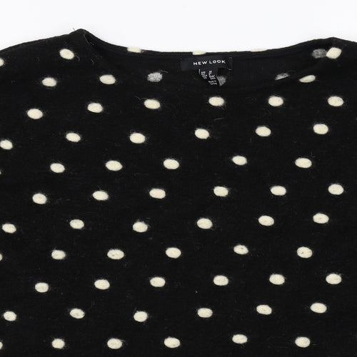 New Look Womens Black Scoop Neck Polka Dot Acrylic Pullover Jumper Size M - Cropped Pom Pom Detail