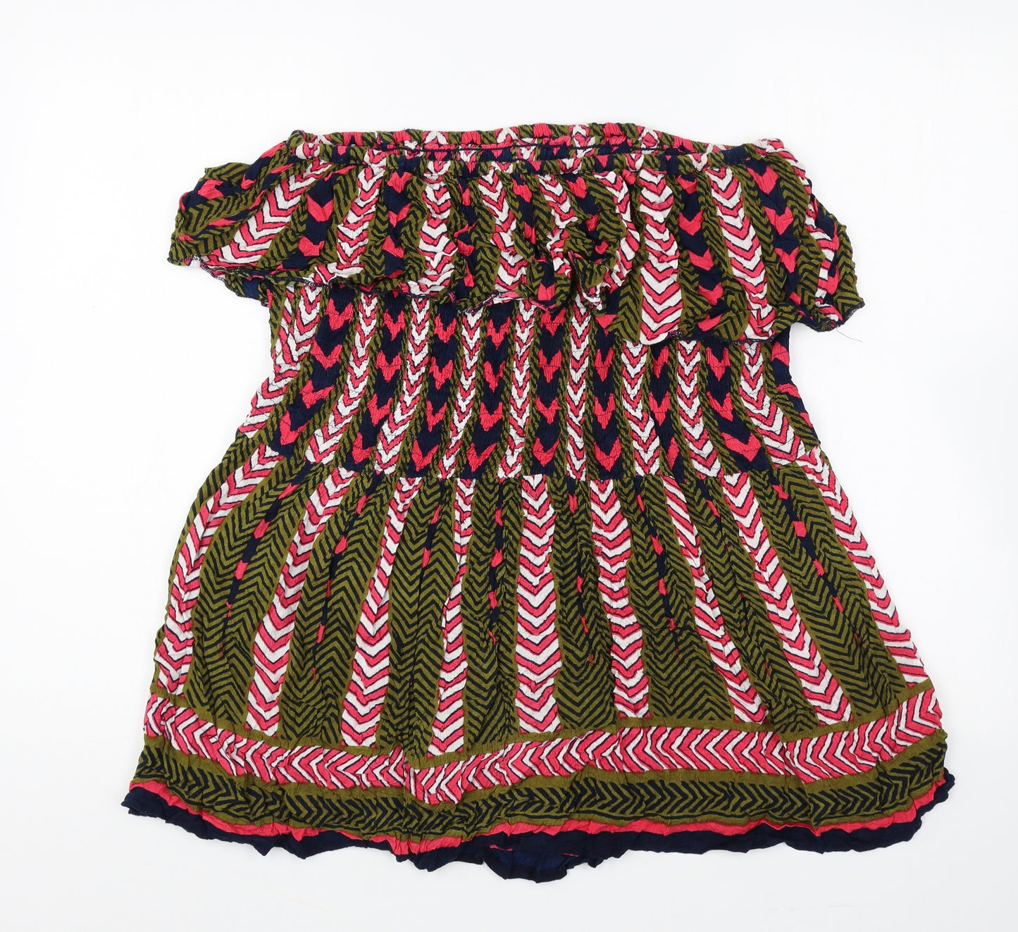 Boohoo Womens Multicoloured Geometric Polyester Basic Blouse Size 12 Boat Neck