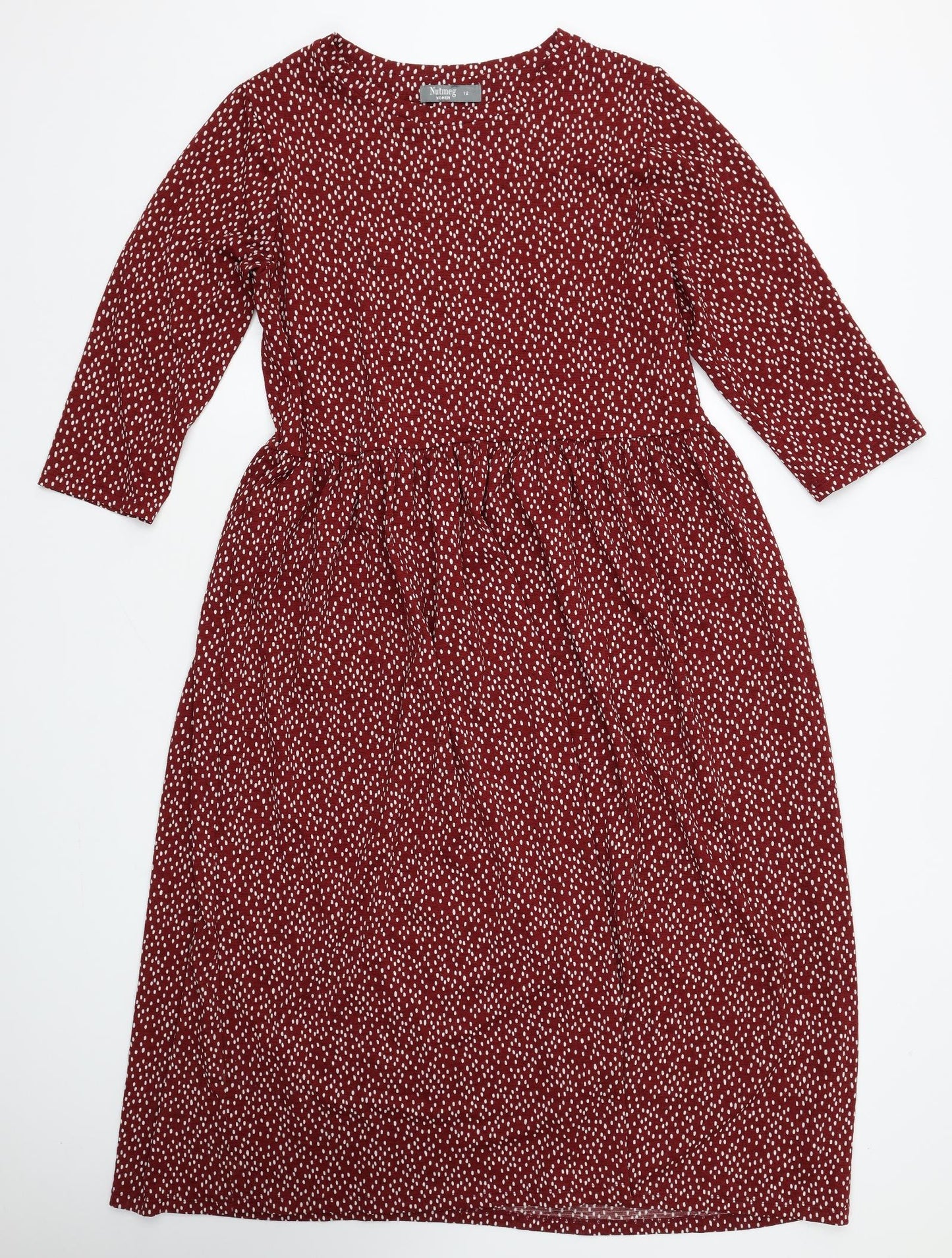 Nutmeg Womens Red Geometric Polyester Fit & Flare Size 12 Boat Neck Pullover