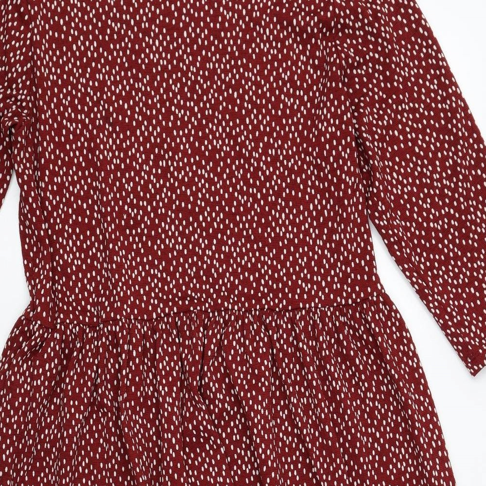 Nutmeg Womens Red Geometric Polyester Fit & Flare Size 12 Boat Neck Pullover