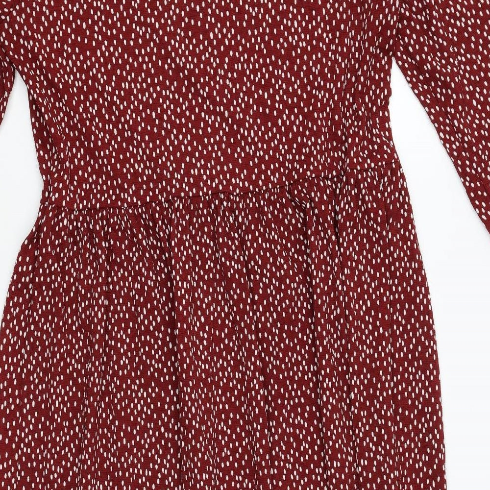 Nutmeg Womens Red Geometric Polyester Fit & Flare Size 12 Boat Neck Pullover