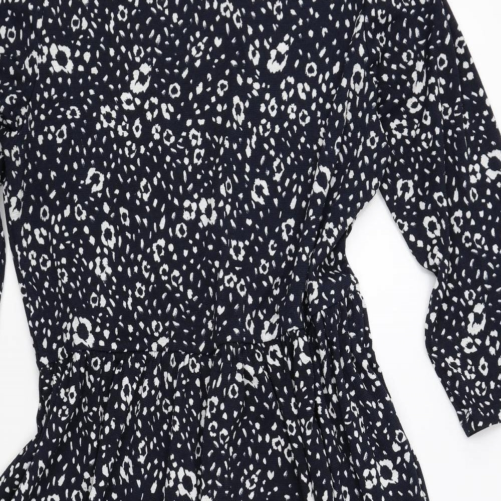 Nutmeg Womens Blue Animal Print Polyester A-Line Size 12 V-Neck Pullover - Leopard Print