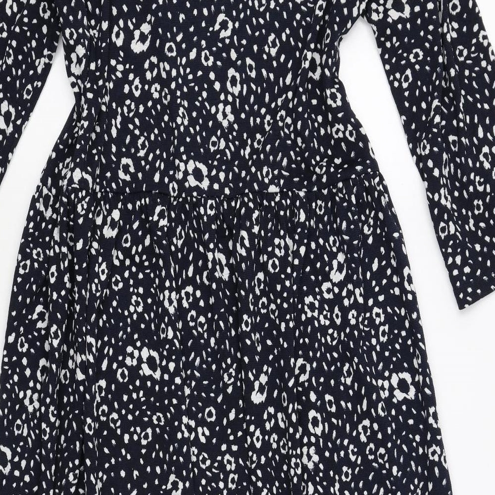 Nutmeg Womens Blue Animal Print Polyester A-Line Size 12 V-Neck Pullover - Leopard Print