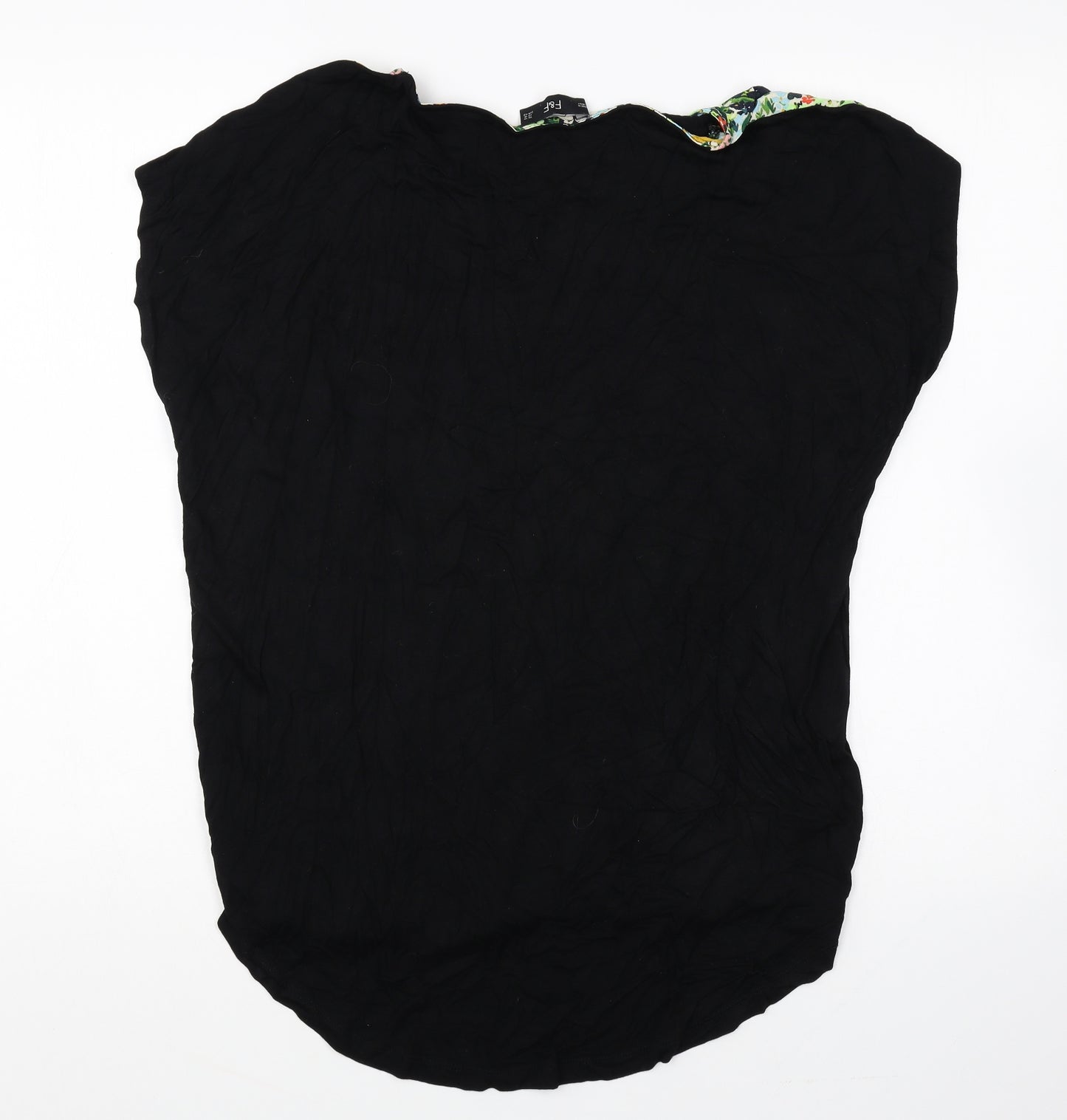 F&F Womens Black Floral Polyester Basic T-Shirt Size 14 Round Neck