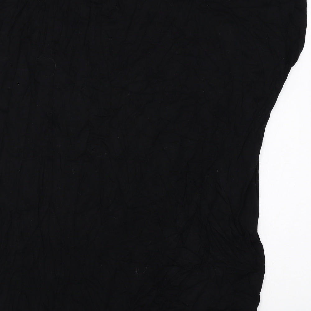 F&F Womens Black Floral Polyester Basic T-Shirt Size 14 Round Neck