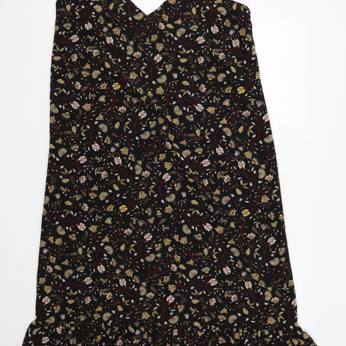 Monki Womens Black Floral Polyester Slip Dress Size M V-Neck Pullover