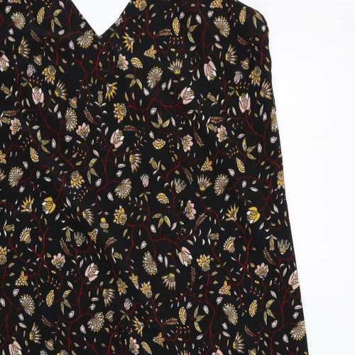 Monki Womens Black Floral Polyester Slip Dress Size M V-Neck Pullover