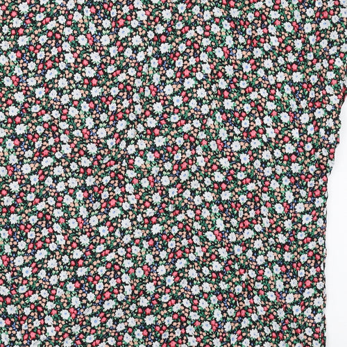 Lucky Style Womens Black Floral Polyester Basic T-Shirt Size XL Round Neck