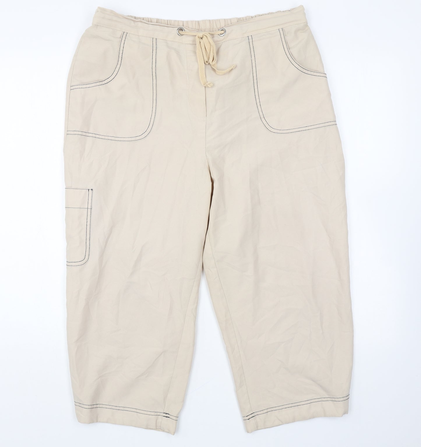Being Casual Womens Beige Polyester Cropped Trousers Size 18 L20 in Regular Tie - Joggers