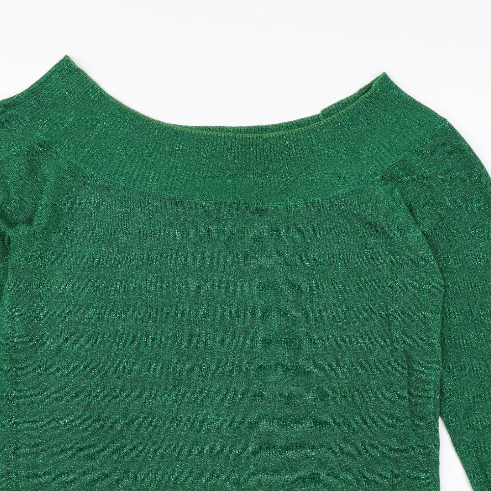 George Womens Green Boat Neck Acrylic Pullover Jumper Size 14