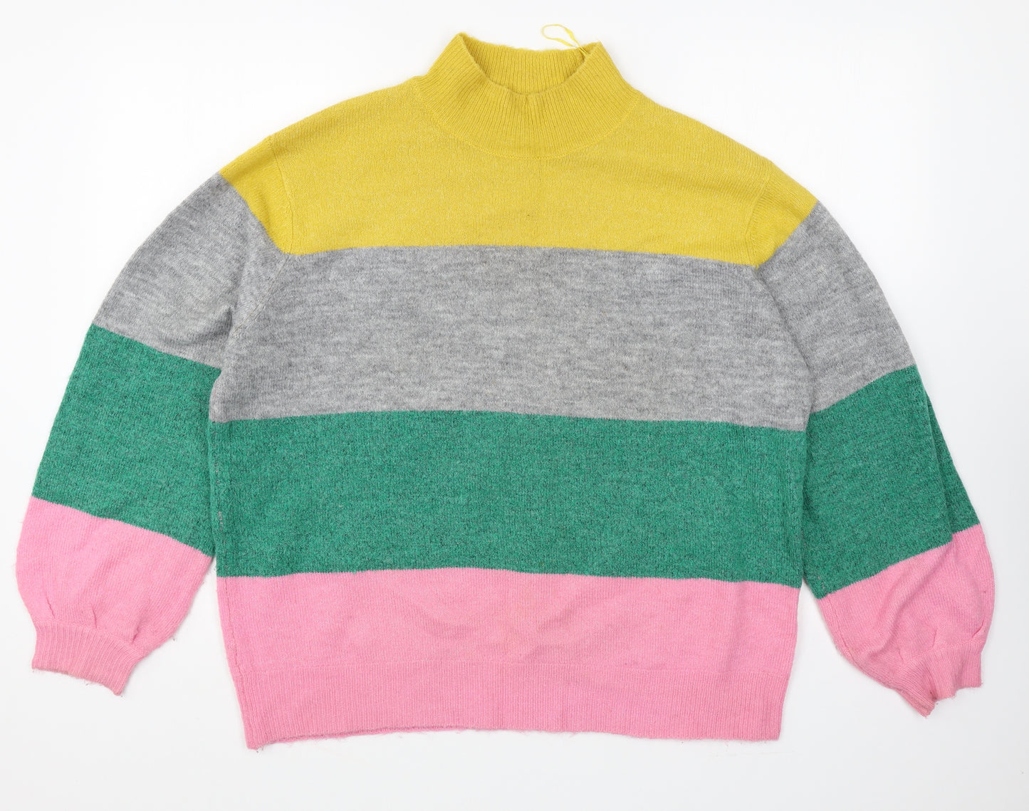 F&F Womens Multicoloured Mock Neck Striped Viscose Pullover Jumper Size 14