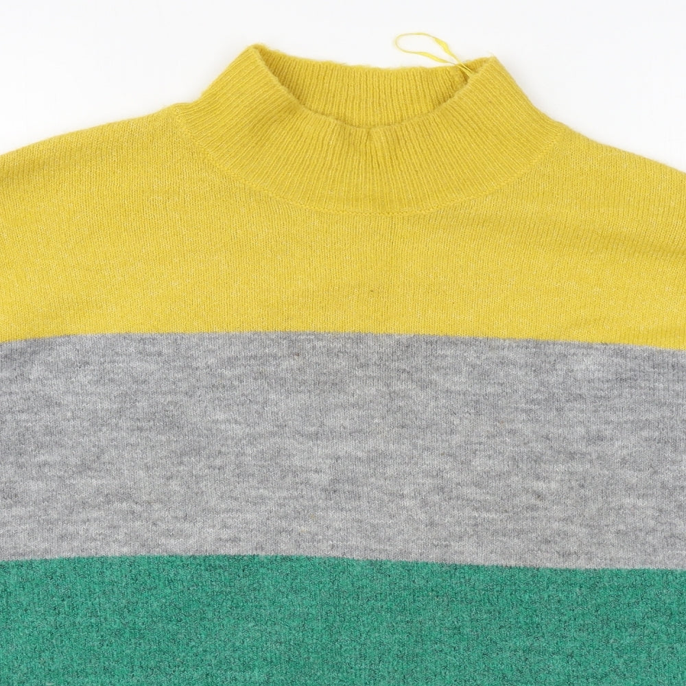 F&F Womens Multicoloured Mock Neck Striped Viscose Pullover Jumper Size 14