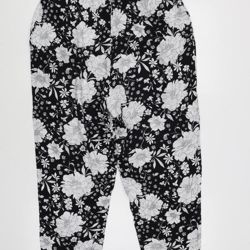 F&F Womens Black Geometric Viscose Trousers Size 16 L27 in Regular Tie