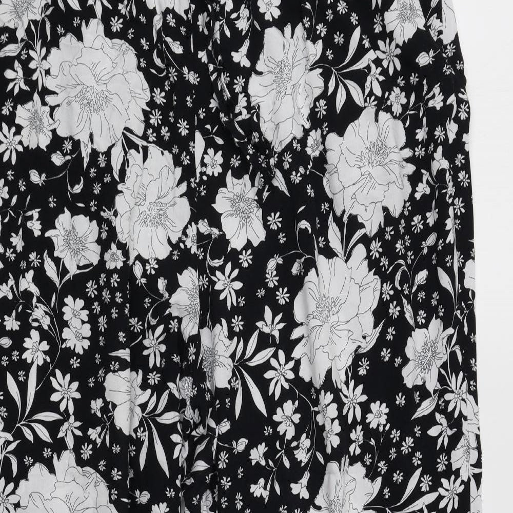 F&F Womens Black Geometric Viscose Trousers Size 16 L27 in Regular Tie