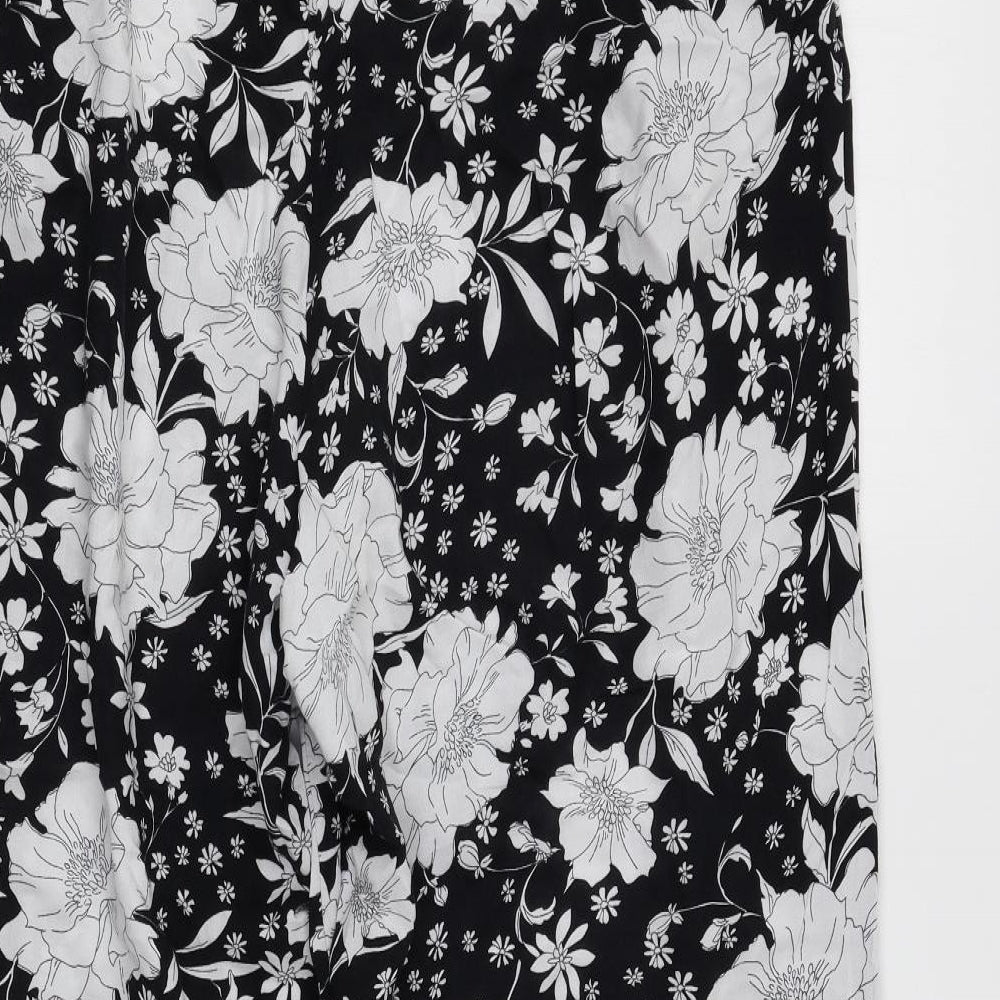 F&F Womens Black Geometric Viscose Trousers Size 16 L27 in Regular Tie