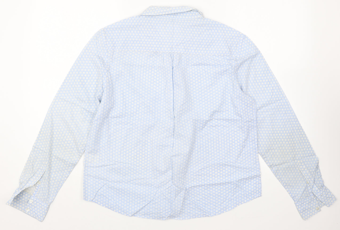 PURE Collection Womens Blue Geometric Cotton Basic Button-Up Size 14 Collared