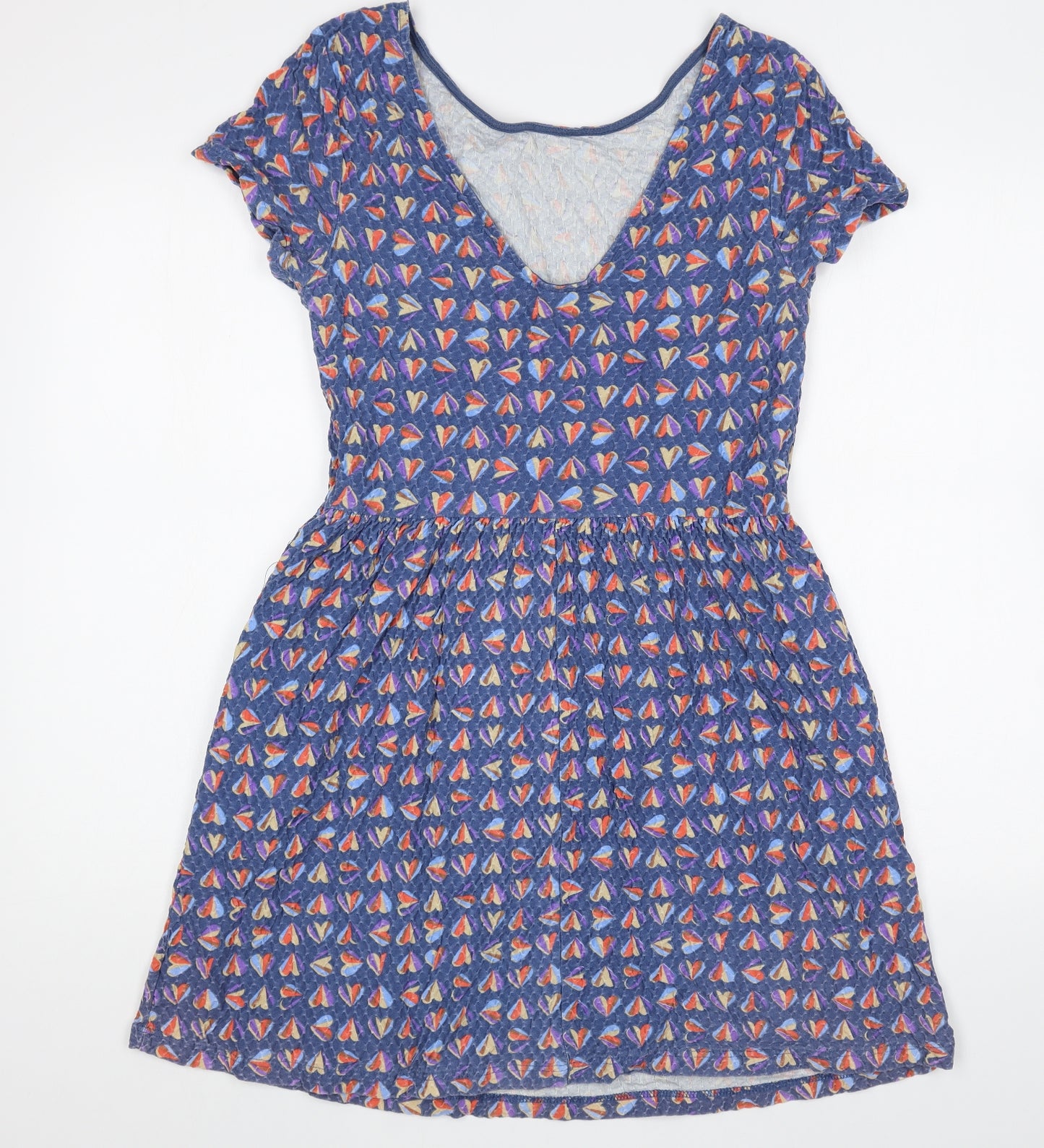 NEXT Womens Blue Geometric Cotton Skater Dress Size 12 Scoop Neck Pullover