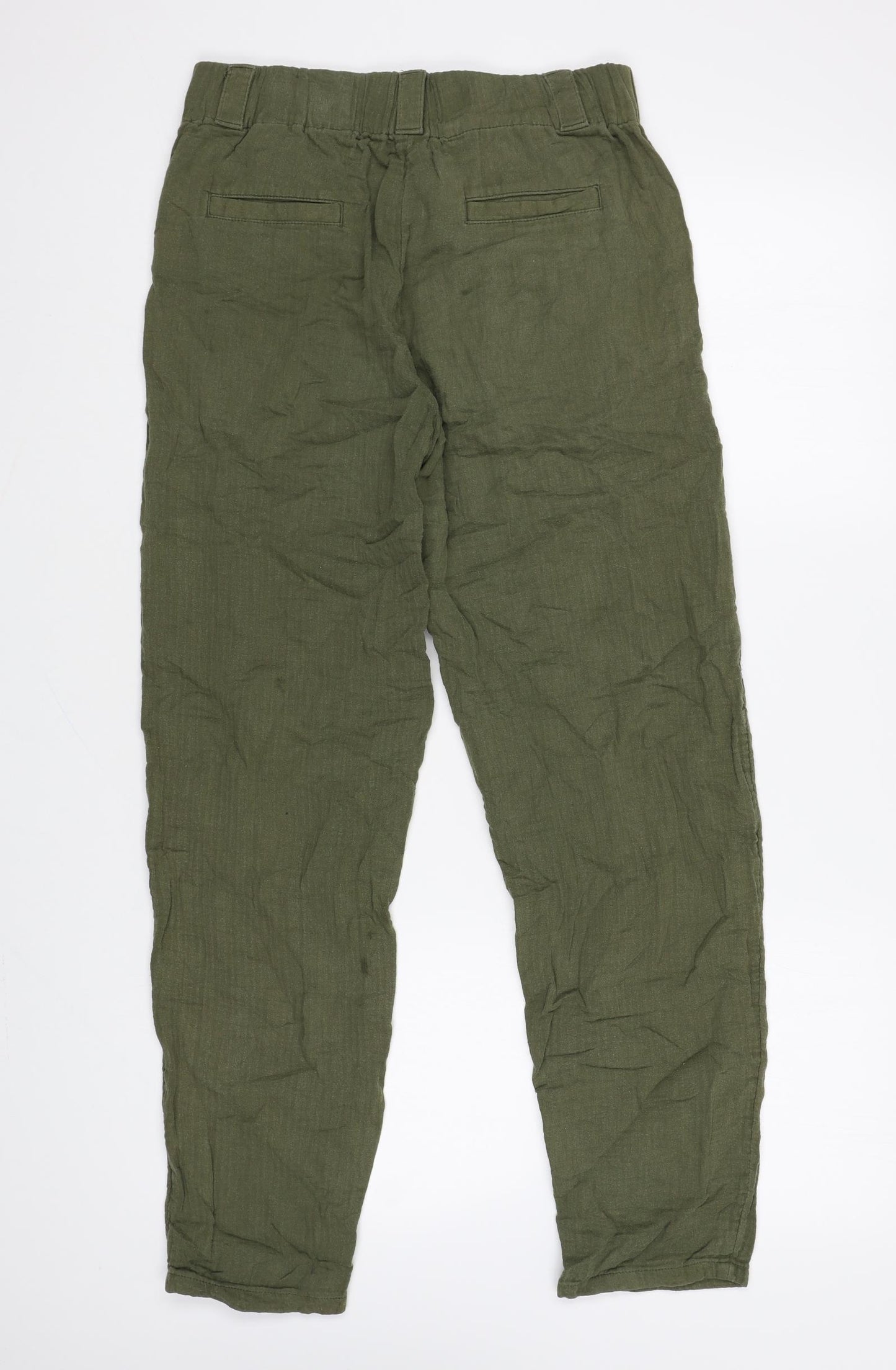 Per Una Womens Green Cotton Trousers Size 8 L29 in Regular Tie