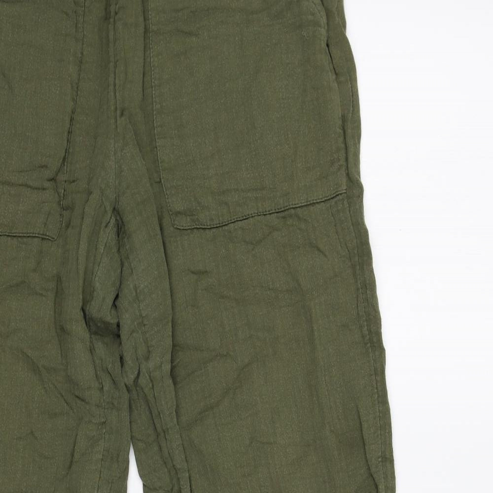 Per Una Womens Green Cotton Trousers Size 8 L29 in Regular Tie