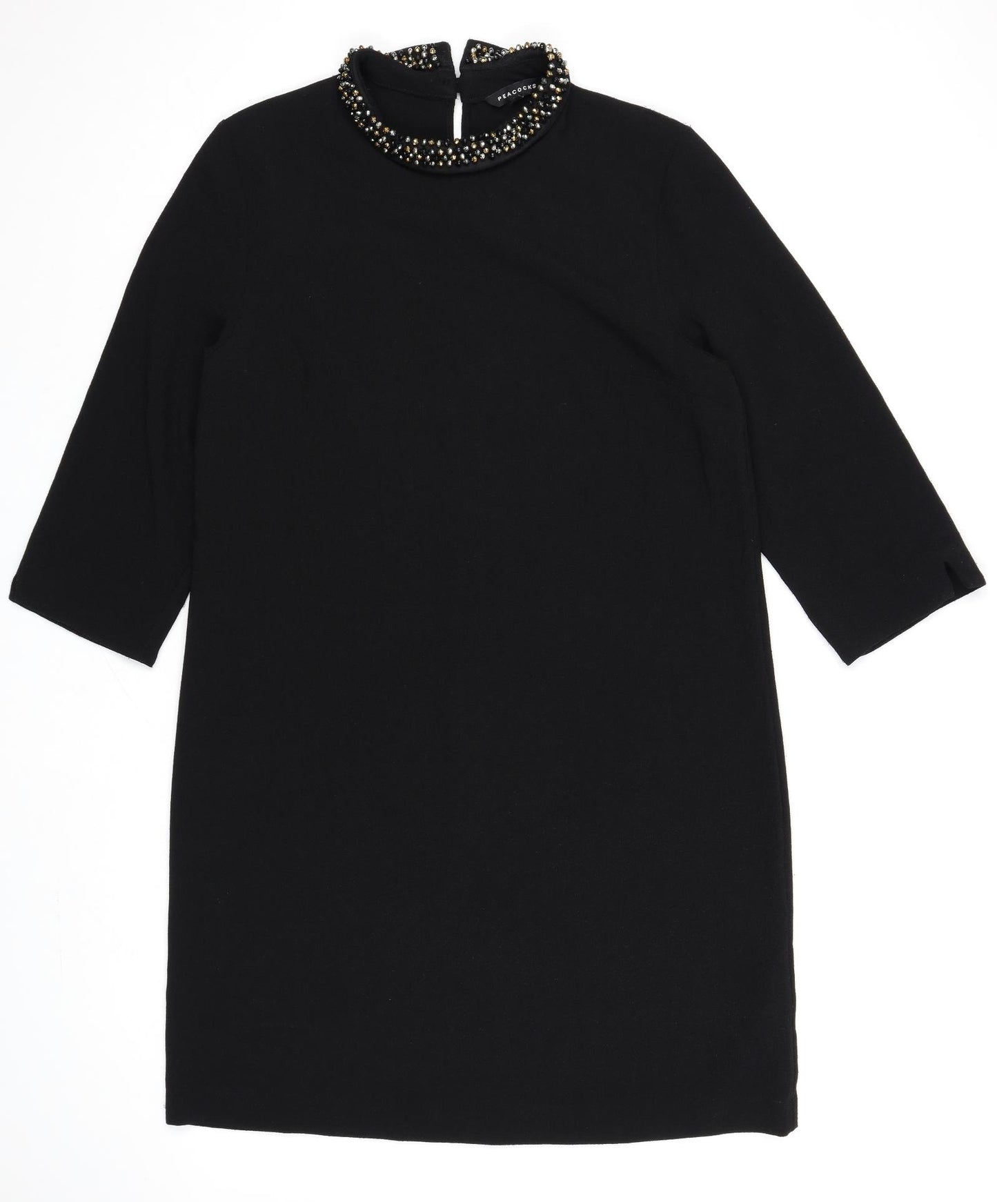 Peacocks Womens Black Polyester Shift Size 12 Round Neck Button