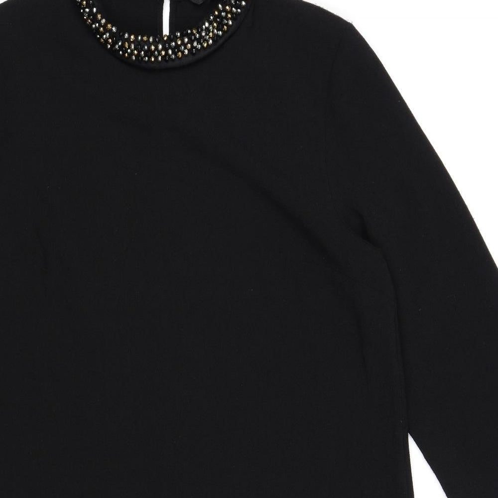 Peacocks Womens Black Polyester Shift Size 12 Round Neck Button