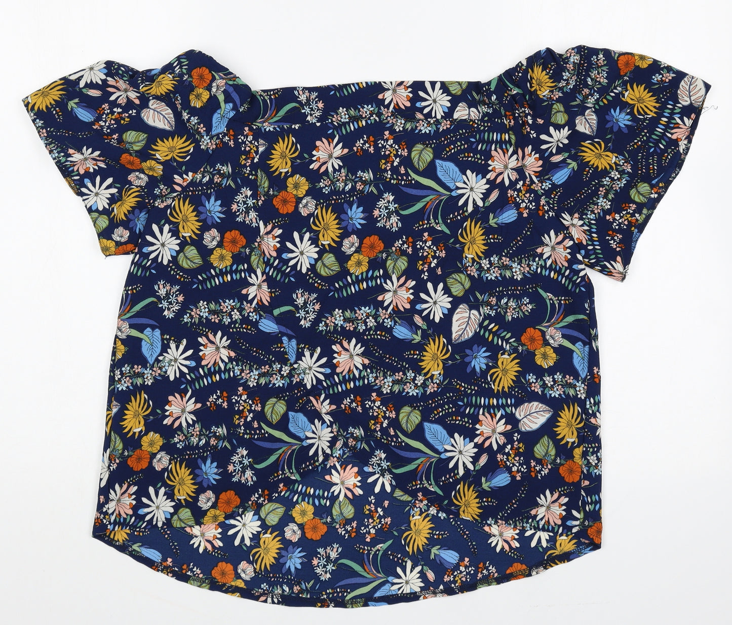 Atmosphere Womens Blue Floral Polyester Basic Blouse Size 10 Boat Neck