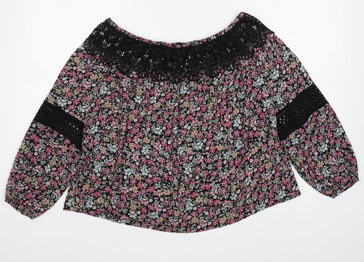 New Look Womens Multicoloured Floral Polyester Basic Blouse Size 10 Boat Neck - Lace Detail