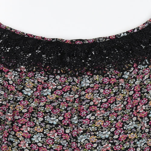 New Look Womens Multicoloured Floral Polyester Basic Blouse Size 10 Boat Neck - Lace Detail
