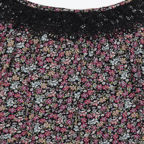 New Look Womens Multicoloured Floral Polyester Basic Blouse Size 10 Boat Neck - Lace Detail
