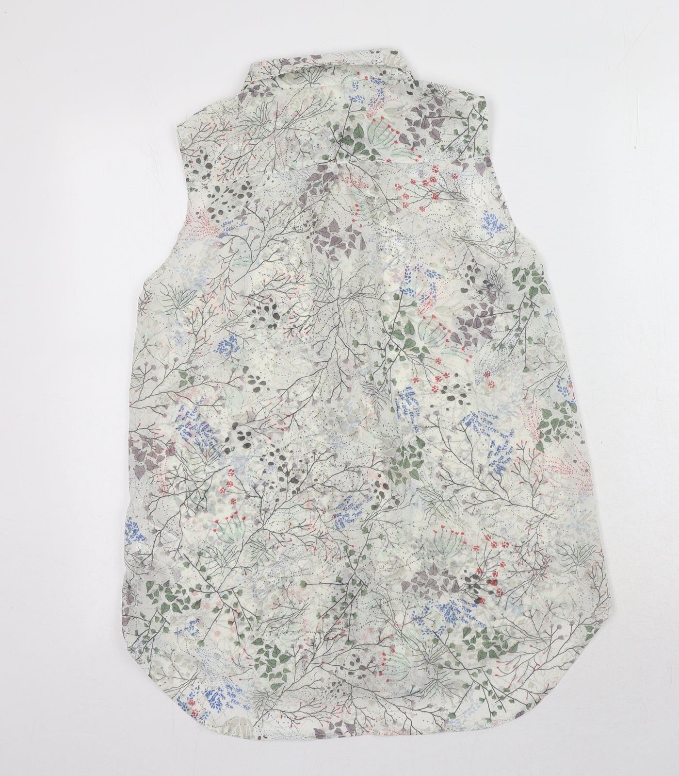 H&M Womens White Geometric Polyester Basic Button-Up Size 6 Collared - Leaf Print