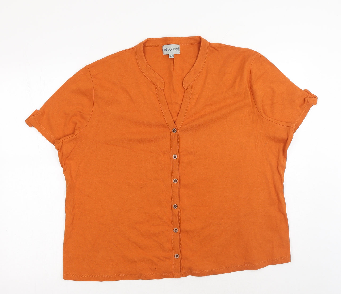 Be Yourself Womens Orange Cotton Basic Button-Up Size 26 V-Neck