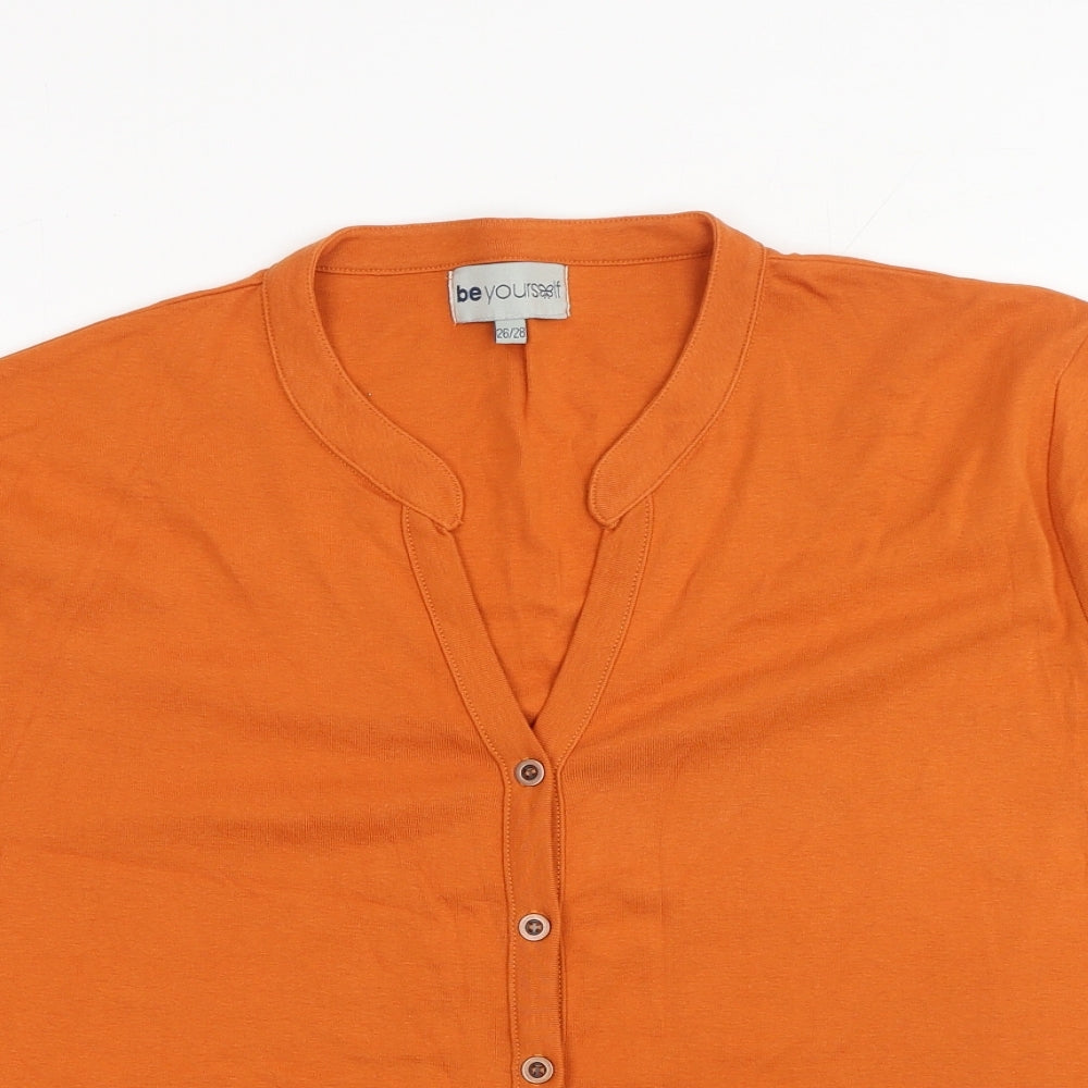 Be Yourself Womens Orange Cotton Basic Button-Up Size 26 V-Neck