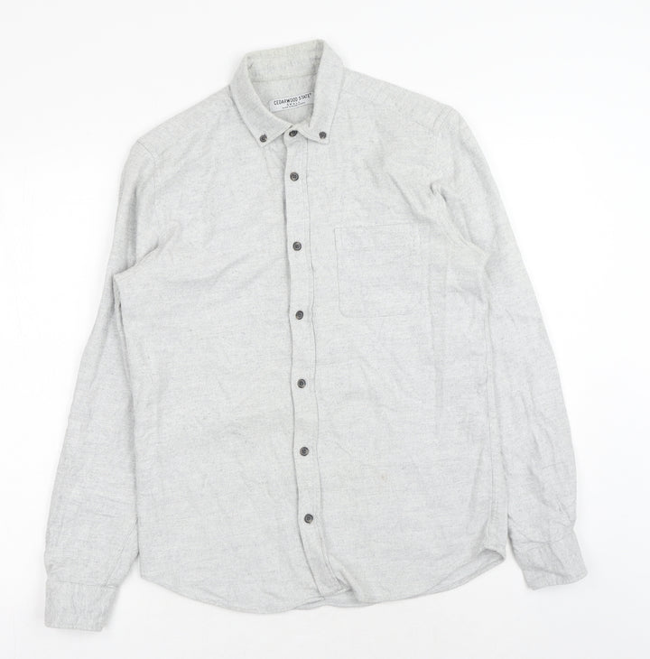 Cedar Wood State Mens Grey Cotton Button-Up Size S Collared Button