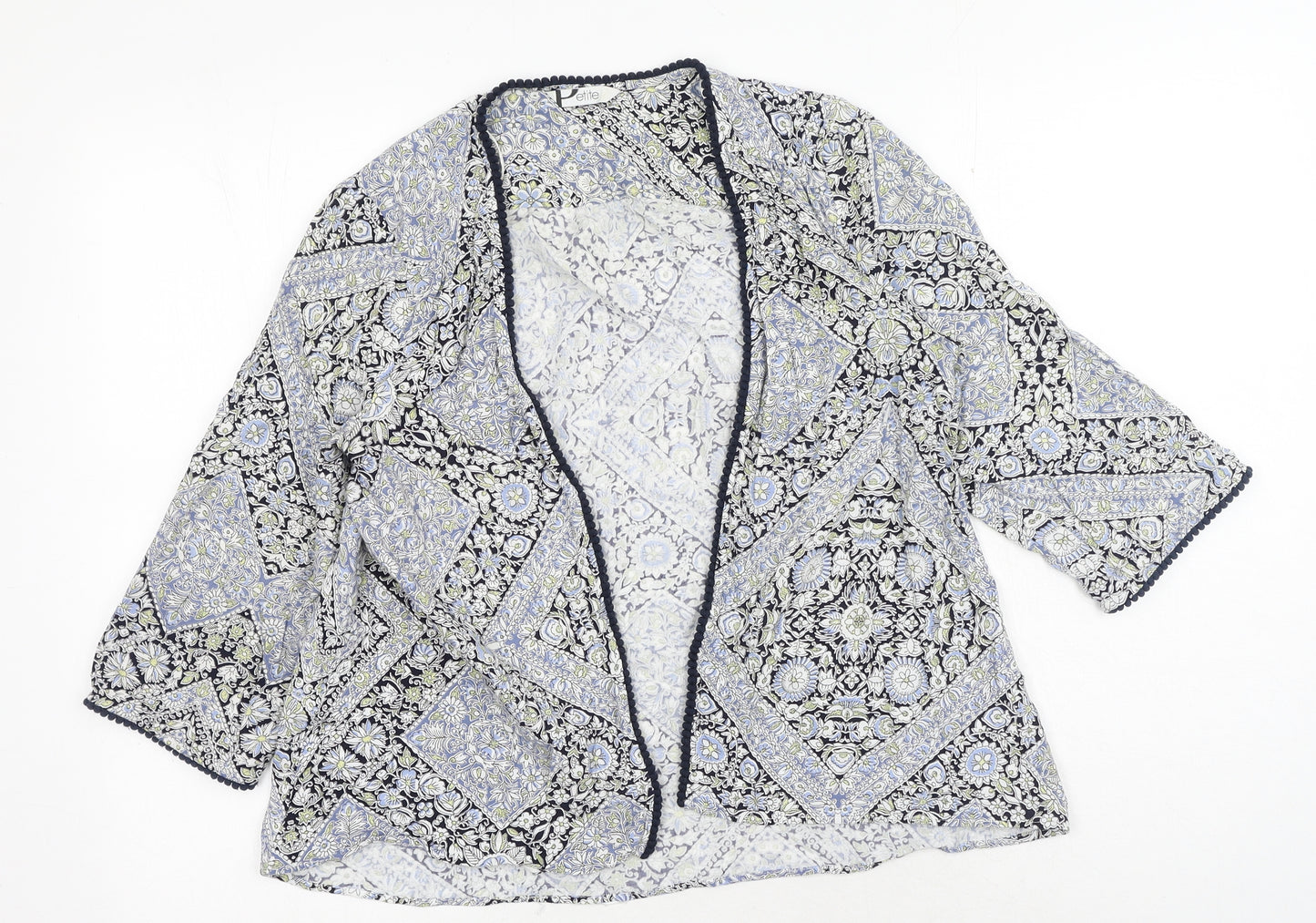 BHS Womens Blue Geometric Viscose Kimono Blouse Size 8 V-Neck