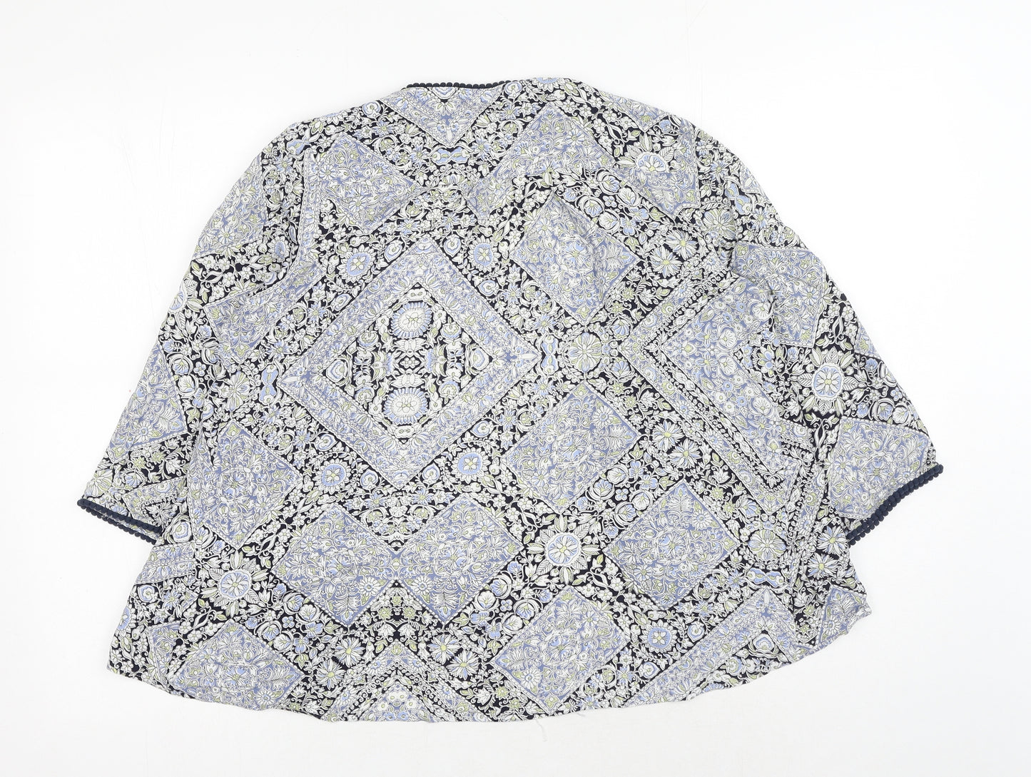 BHS Womens Blue Geometric Viscose Kimono Blouse Size 8 V-Neck