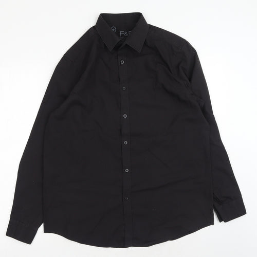 F&F Mens Black Cotton Button-Up Size M Collared Button